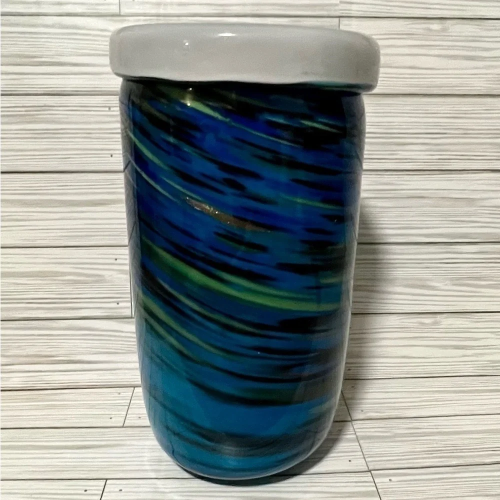Large Blue MCM Murano Style Art Glass Vase